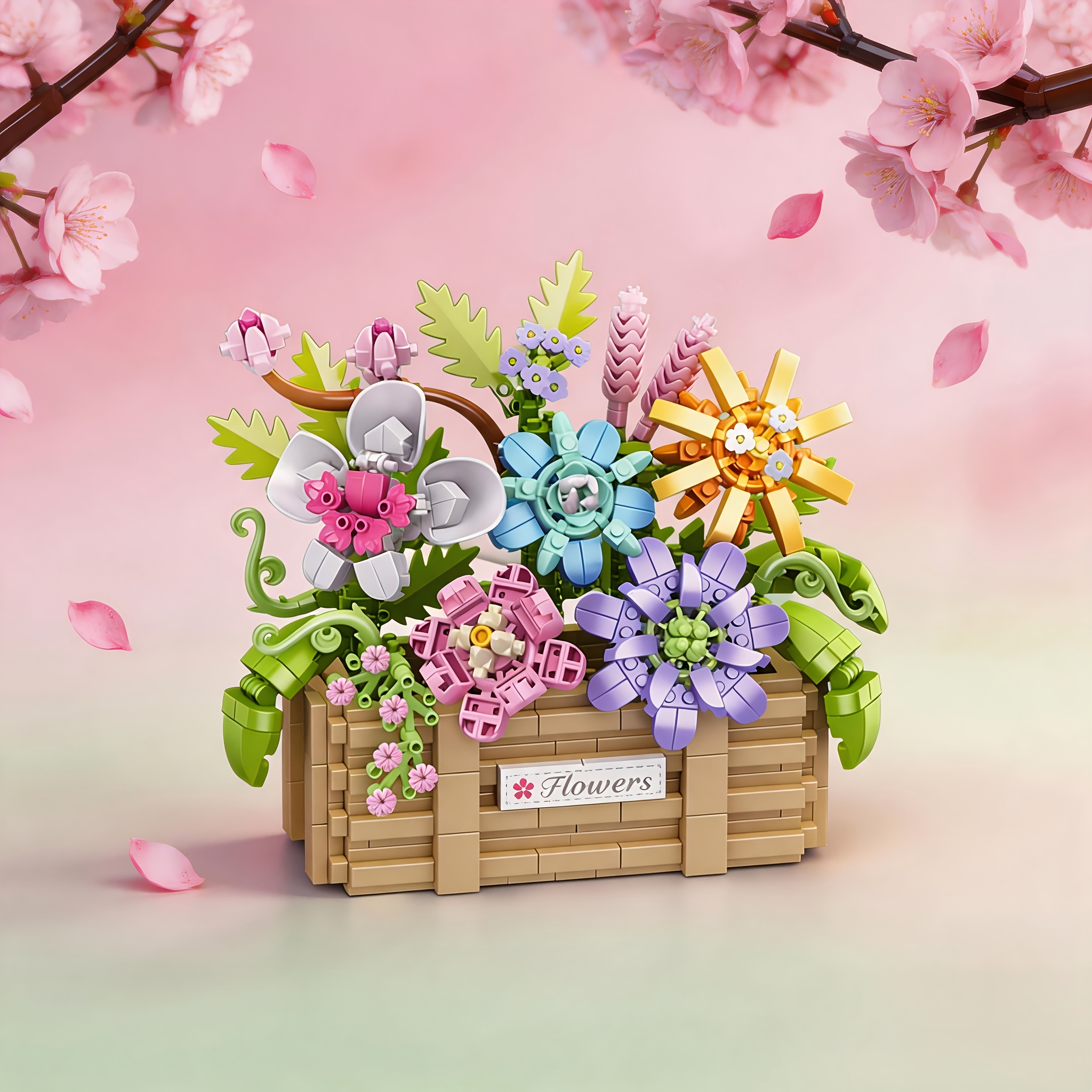 Flower Basket Building Block Set, Creative Desktop Decor